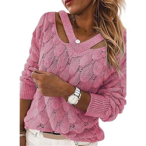 VITIANA Women Knitted Casual Hollow Out Sexy Sweater Autumn Spring Female Long Sleeve Pullovers Sexy Sweaters Femme Gray Tops