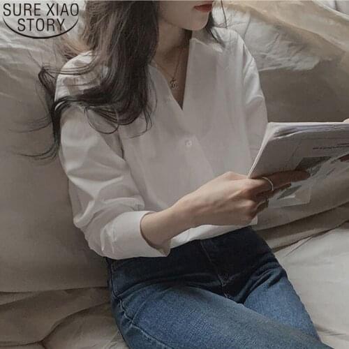 Elegant Korean Women Shirts Spring New Office Lady Button Pullover Solid White Long Sleeve Shirt Women Tops Blusas Clothes 14043