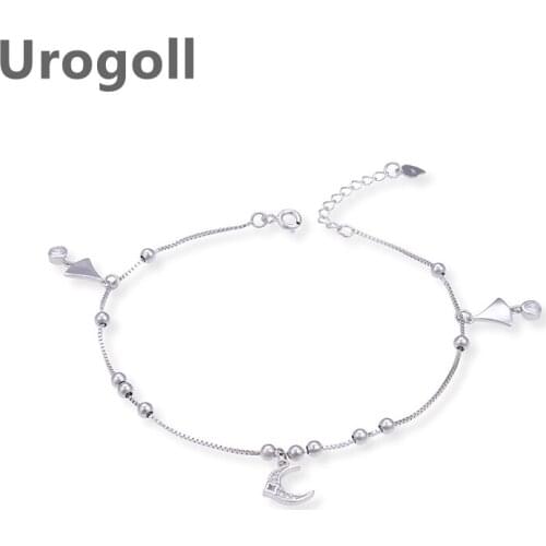Women Anklet Really 925 Sterling Silver Moon Small Tree Shape Beaded Anklet Fashion Decoration Jewelry Foot Accessories For Girl