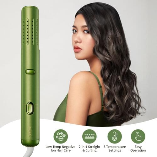 ZHIBAI Green Thermostat Curling Iron Stick Low Temperature Cold Wind Hair Styling Tool Wave Iron Stick Big Wave Curler