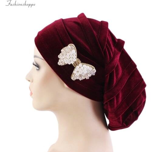 Winter Warm Velvet Caps Bonnet Turban Headdress Female Cap Winter Women Hats Long Night Sleep Cap Hat Beanie