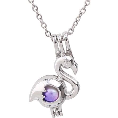 1pc Silver Plated Cute Baby Flamingo Pearl Cages Necklace for Oyster Pearls Aroma Essential Oil Diffuser Lockets Necklace Gift