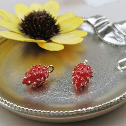 10pcs/lot Fruit Metal Pendant Cute Red Strawberry Enamel Charms DIY Bracelet Earring Decor Pendants Jewelry Accessories 11*18mm