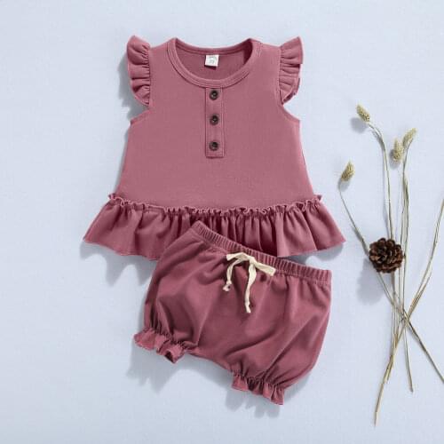 Toddler Lovely 2pcs Ruffles Clothes Set Casual Home Wear Sleeveless T-shirt+Ruffle Elastic Waist Shorts Infant Kids Outwear