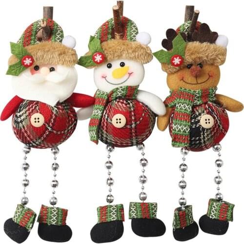 24 PCS Christmas Tree Pendant Plaid Cloth Santa Snowman Reindeer Doll Holiday Party Decor Xmas Hanging Ornaments Wholesale XB