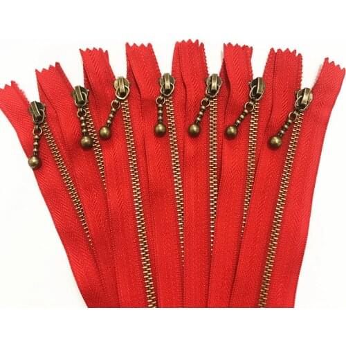 5pcs red 3# (20-50cm) 8-20inch Round bead modeling copper zipper metal zipper