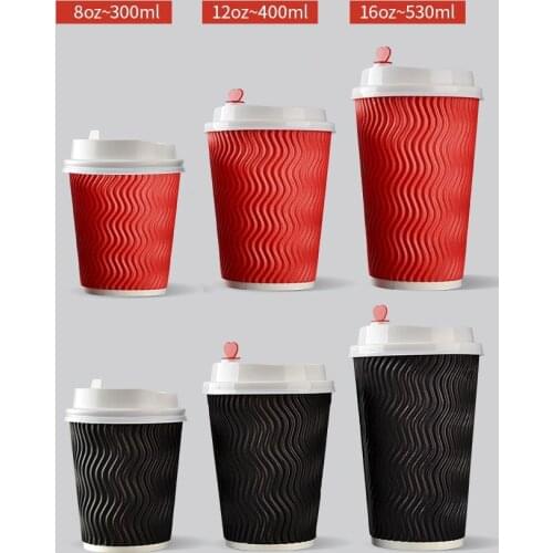 50pcs Hihg quality double layer insulation hot drink paper cups 300ml 400ml 500ml thickening disposable coffee cup with covers