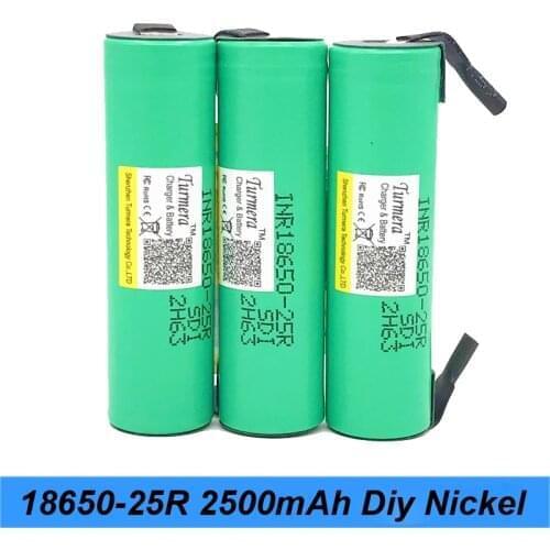 18650 battery inr18650 25r 20a 2500mAh with strips soldered for battery screwdriver for turmera 18650 drill screwdriver battery