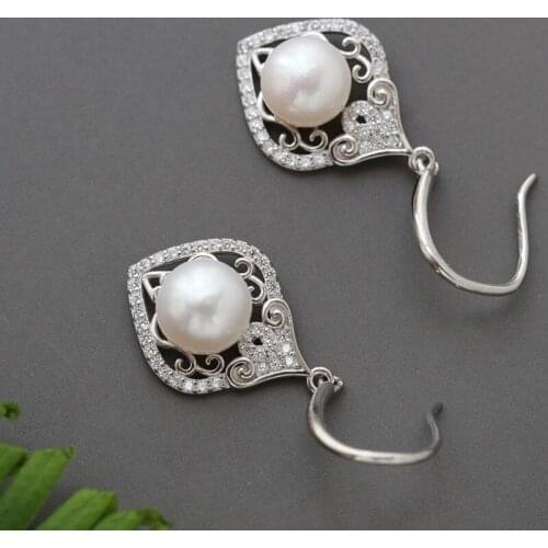 Authentic 925 Sterling Silver Inlaid Natural Freshwater Pearl Retro Fashion Earrings Lady Wedding Party Fine Jewelry Gift