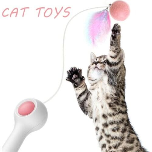 Automatic Telescopic Cat Toy Stick Pet Training Tools Relieve Boredom Cat Toys Interactive Natural Health Feather Cat Toy Stick