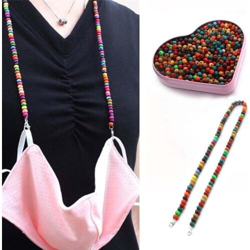 1pc Handmade Colorful Wood Beads Mask Lanyard Acrylic Mask Chain Cord Vintage Women Necklace Jewelry Eyeglasses Chain Wholesale