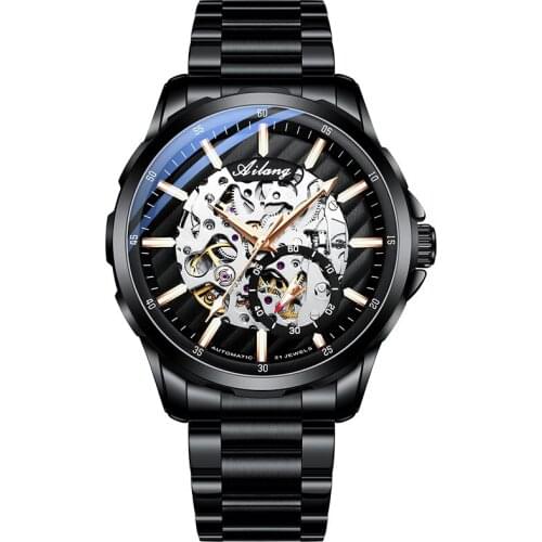 Unique little pointer Switzerland Luxury Brand Man Mechanical Black Stainless Steel Watch Casual Sport Men Automatic Watches