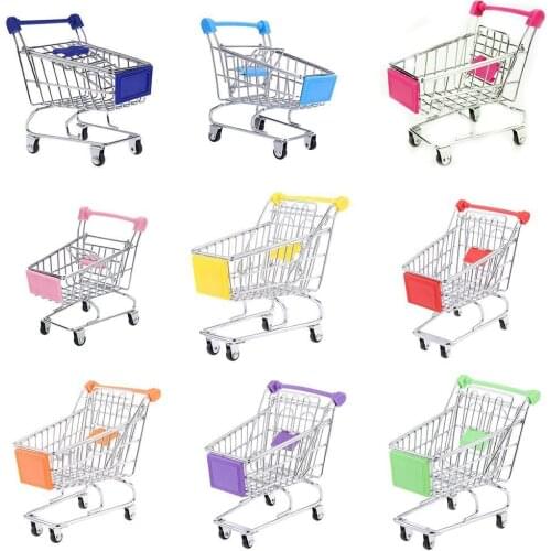 Baby pretend toy Supermarket Hand Trolley Mini Shopping Cart Desktop Decoration Storage Toy Gift Dollhouse Furniture Accessories