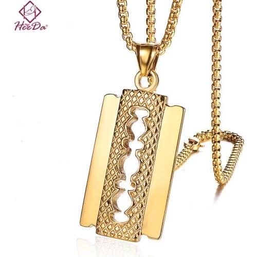 Men Unique Hiphop Rock Shaver Pendant Necklaces Kpop Fashion Titanium Steel Necklace 2019 Personality Punk Gold Mens Jewelry