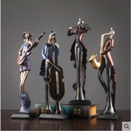 European Resin Musician Music Band Statues Decoration Home Livingroom Bar Cafe Desktop People Sculpture Figurines Crafts Decor