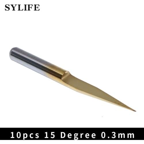 10 x 15 Degree 0.3mm Titanium Coated 1/8" PCB Engraving Bits CNC Router Tool