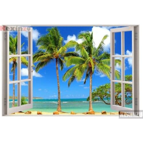 Kexinzu Full Square/Round 5D Diy Diamond Painting Cross Stitch "Window Scenery " Diamond 3D Embroidery Mosaic Home Decor 005