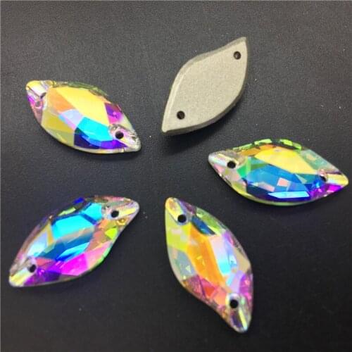 TopStone K9 Crystal Sew On Rhinestone 10x20mm Diamond Leaf Crystal AB Flatback 9x20mm Beauty Fish Sew on stone Dress Clothing