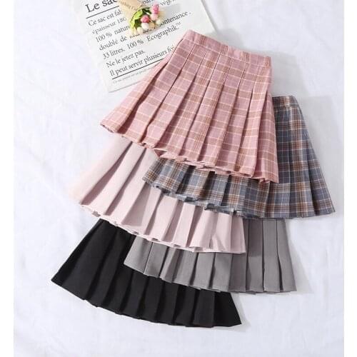 Summer Children Pleated Skirt High Waist Female Plaid Skirts Preppy Style Ladies Girls Dance Mini Skirt Fashion Chic Teens Skirt