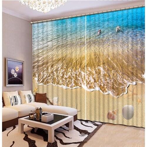 Fashion Customized 3D Curtain Decorative Curtain Beach Dolphin, Shells 3D Bathroom Shower Curtain Blackout 3D Curtains