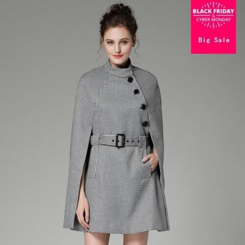 2020 fashion brand women 's Standing collar single-breasted houndstooth loose cloak Woolen jacket blazer suit jacket wj2239