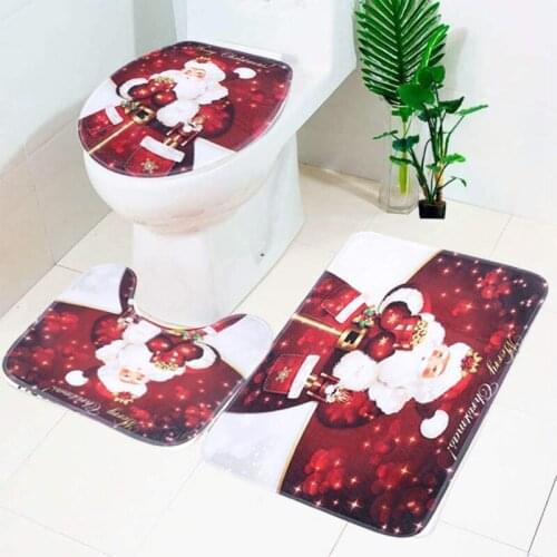 3D Santa Toilet Seat Cover Set Christmas Toilet Cover Decorations Xmas Bathroom T3LE