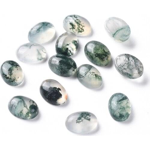 20pcs Natural Moss Agate Cabochons Oval Flat Back Cabochons No Hole Beads for Necklace Jewelry Making Handmade Green 7.5x5.5x3mm