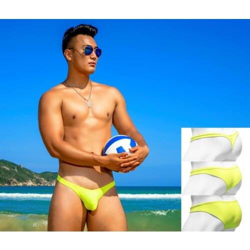 New fluorescent yellow green sexy tight low waist swimwear bikini swimsuits men swim trunks briefs different penis pouch size
