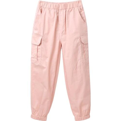 Oyolan Baby Girls Pants Trend Teenage Girl Cargo Pants Elastic Waist Harem Pants Cool Multi-pocket Trousers Anti-mosquito Pants