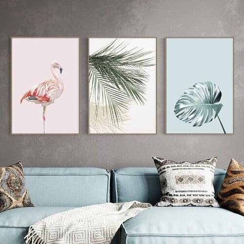 Green Plant Monstera Banana Leaf Print Poster Nordic Pink Flamingo Palm Tree Wall Art Canvas Painting Modern Home Decoration