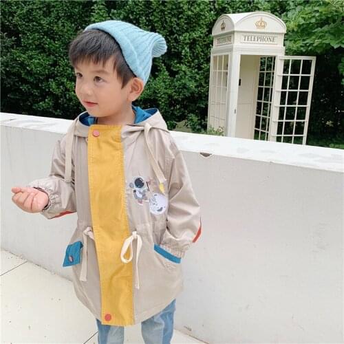 2 3 4 5 6 7 Years Toddler Boys Trench Coat Korean Casual Panelled Patchwork Hooded Outerwear For Boy Children Kids Windbreaker