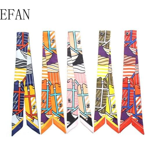 New Women Silk Ribbons Headwear Brand Small Tie Horse Head Print Silk Scarf for Womens Handle Gradient Color Bag Ribbon Scarves