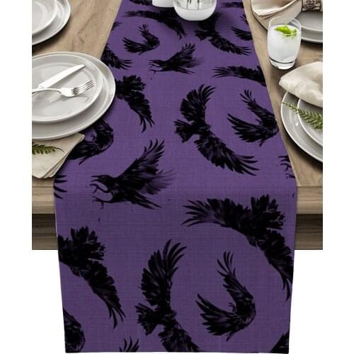 Halloween Crow Purple Table Runner Luxury Wedding Decoration Table Cover Christmas Decoration Tablecloth