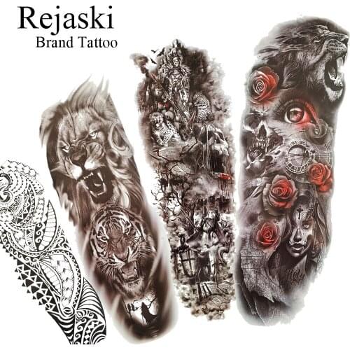 Rejaski Large Mask Skull Monster Girls Temporary Tattoo Sleeve Full Arm Fake Tattoo For Women WOmen Sleeve Big Tatoo Paper Sexy