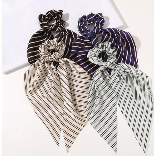 2021 New Striped Hair Scrunchie Satin Elastic Hair Bands Long Ribbon Hair Ring Streamer Ponytail Holder Fashion Hair Accessories