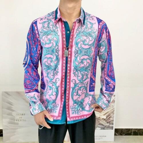Royal Fashion Purple Vintage Pattern Shirt Men Luxury Printed Paisley Shirt Men Designer Spring Summer Beach Party Club Shirt