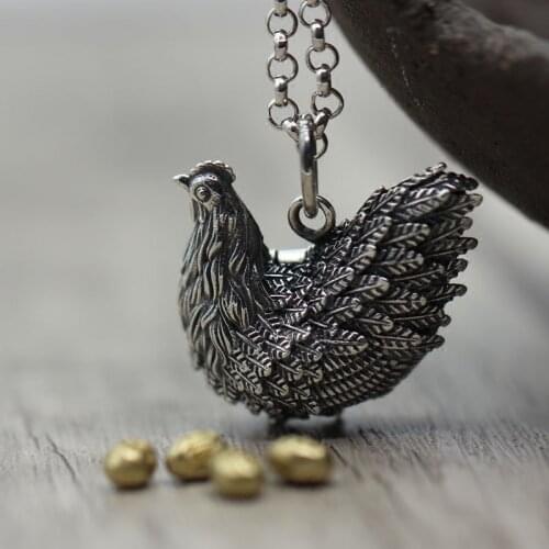 S925 Sterling Silver pendant retro personality Chinese Zodiac chicken fortune pendants Thai silver gawu box pendants Jewelry