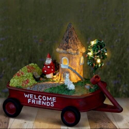 Statues Solar Lights Resin Ornaments Santa Carriage House Figure Resin Waterptoof Solar LED Light Statue Decoration