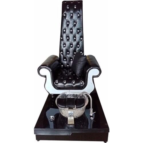 Fiberglass Salon Sink and Washbasin Pure Black High-back Pedicure Chair with Complete Massage Water System