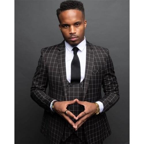 Dark Grey Men Blazer 3 Piece Groom Tuxedos For Wedding Formal Prom Suit (Jacket+Pants+Vest) Chic Streetwear Double Breasted