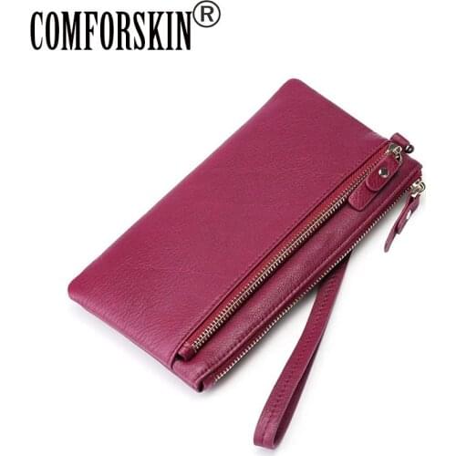 COMFORSKIN Guaranteed 100% Genuine Leather Women Wallet Long Fashion Style Ladies Zipper Purse High Capacity Women Wallets Sales