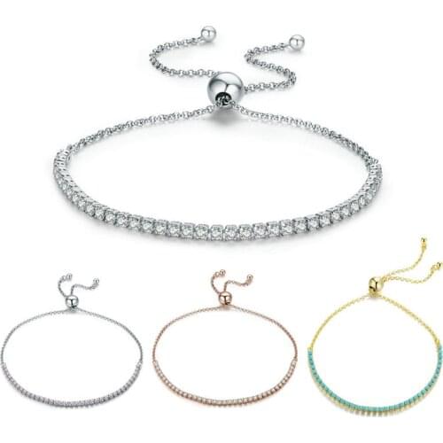 Women Trendy Wedding Bracelets 925 Sterling Silver Elegant Princess White Zircon Bracelet Chain 3 Color Rose Gold 2019 Jewelry