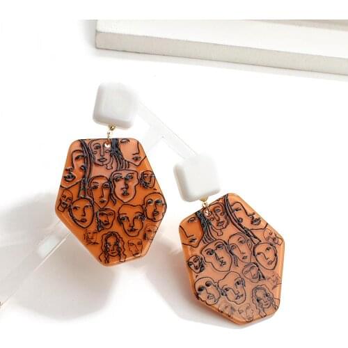 AENSOA Unusual Earrings for Women Statement Large Geometric Drop Earrings Human Head Shape Acrylic Pendant Earrings 2021 Jewelry