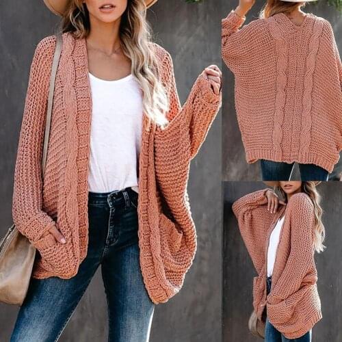 2020 Women Winter Solid Color Knitted Pocket Loose Large Size Cardigan Sweater Coat Womens Clothing свитер женский pull femme
