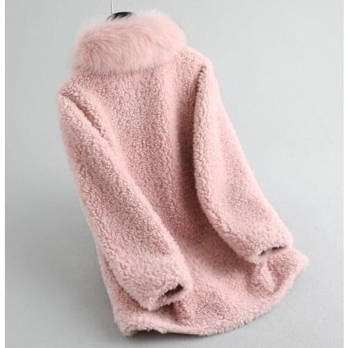 Fur Real Coat Female Sheep Shearling Korean Jacket Winter Coat Women Fox Fur Collar 100% Wool Coats Manteau Femme MY4579 s