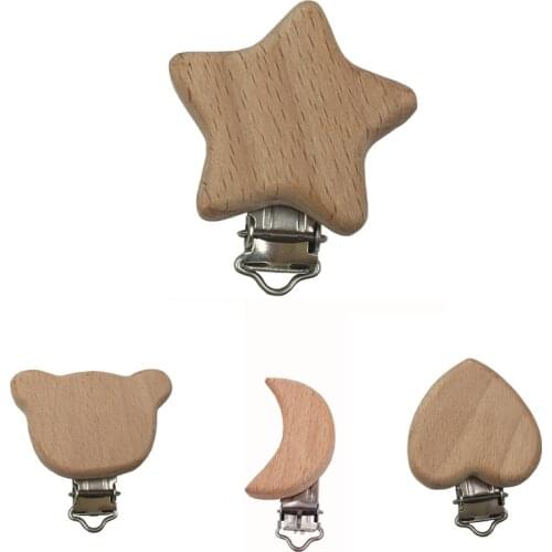 1pc New Arrival Lovely Wooden Pacifier Clip Natural Beech Wood Baby Pacifier Clips Dummy Clips DIY Pacifier Chain Accessory