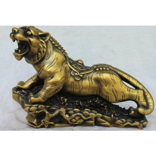 15" China Bronze Wealth Money Ferocity Animal Tigre Up Hill Tiger On Tree Statue