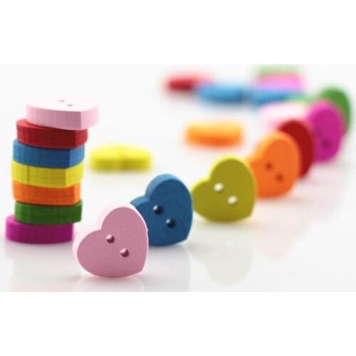 30pcs Mix color Wooden Heart Buttons Fit Sewing Scrapbooking DIY Button fashion Buttons 2-Holes Scrapbooking beads 13mm