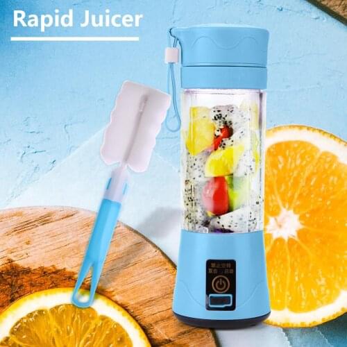 380ml Portable Mini Juicer USB Rechargeable Blender Mixer Juice Machine with folding sponge brush bubble bag-6 leaves
