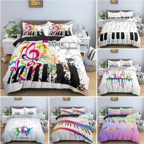 3D Music Duvet Cover Set Soft Luxury Bedclothes Bedding Set Musical Notation And Instruments Pattern Quilt Cover King Queen Size